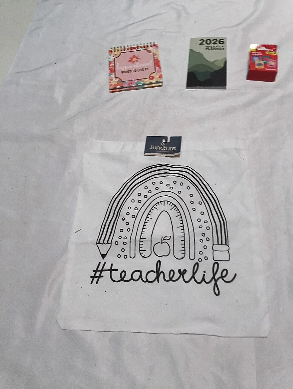 White #teacherlife Tote Bag BT School Lot Calendar Planners Storage Container
